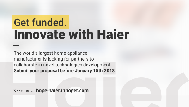 Get funded! Haier seeking for partners to collaborate in novel technologies development